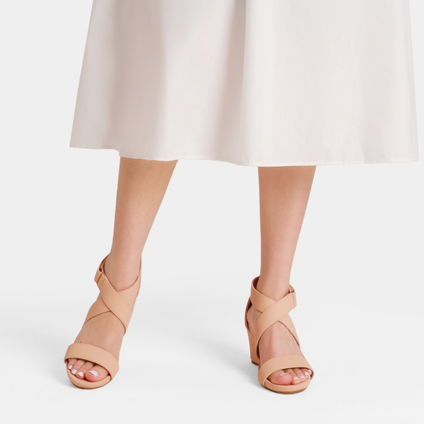 Elastic Ankle Strap Wedge Sandals - NUDE NUBUCK - 1